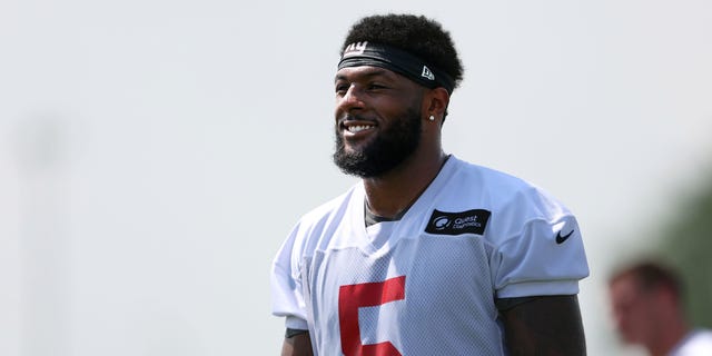 Linebacker Kayvon Thibodeaux of the New York Giants during training camp at Quest Diagnostics Training Center July 28, 2022, in East Rutherford, N.J.