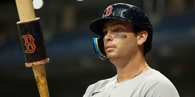 Boston Red Sox first baseman Triston Casas, #36, on deck to bat against the Tampa Bay Rays during the seventh inning at Tropicana Field Sept. 6, 2022, in St. Petersburg, Florida.