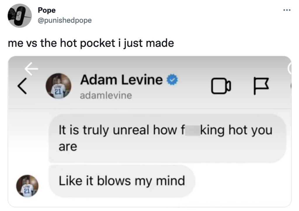 Twitter users repurposed Levine's alleged "f--king hot" message with hilarious captions.