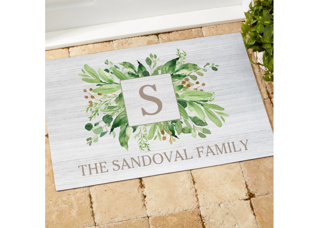 Spring Greenery Personalized Doormat