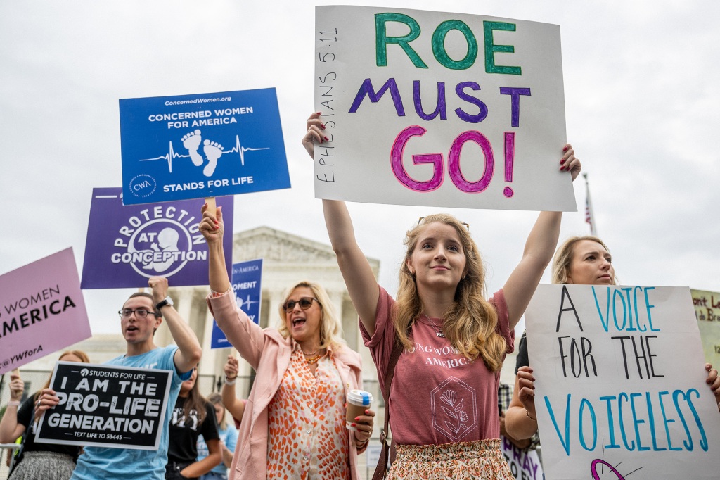 Anti-abortion demonstrators rally in front of the US Supreme Court Building on June 21.