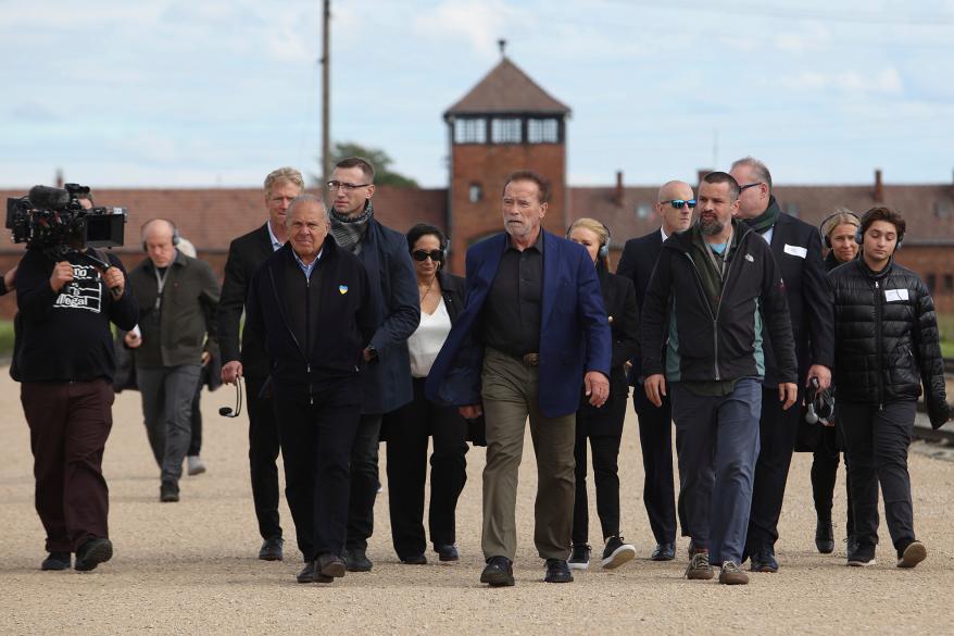 Schwarzenegger visits former Nazi German concentration camp Auschwitz-Birkenau, near Oświęcim, Poland, Sept, 28, 2022.