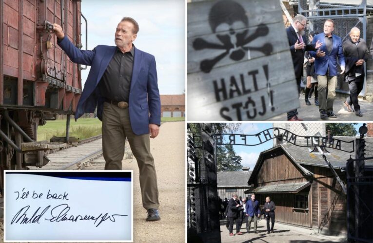 Arnold Schwarzenegger visits Auschwitz in message against hate