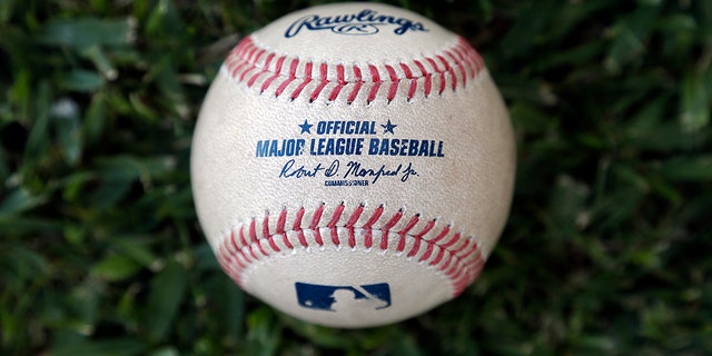 Major League Baseball's new prototype baseball is shown on March 20, 2019.