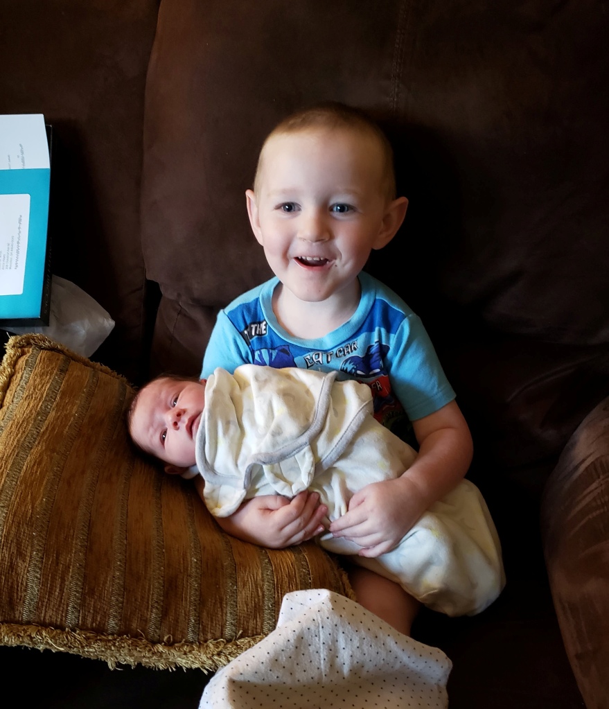 The couple's eldest, Declan, is thrilled to be a big brother.
