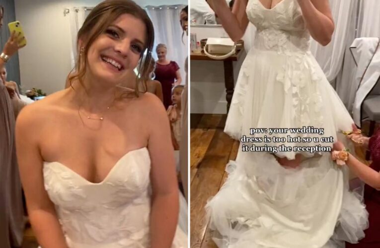 Bride got hot on wedding day, chopped off her dress in viral video