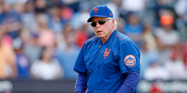 Manager Buck Showalter of the New York Mets in action against the Philadelphia Phillies at Citi Field on August 14, 2022, in New York City. The Mets defeated the Phillies 6-0.