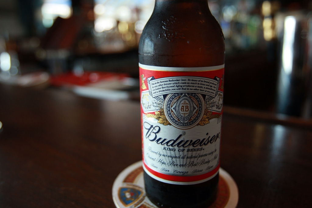 A bottle of Budweiser beer is displayed at a bar June 13, 2008 in New York City. 