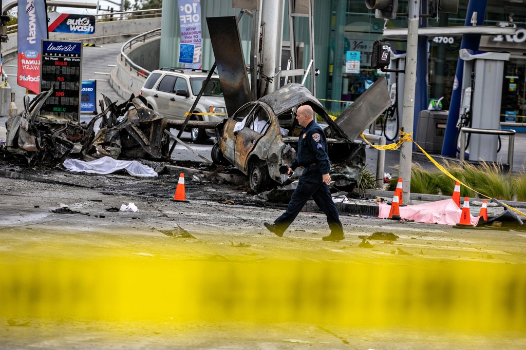 The aftermath of the deadly fiery crash.