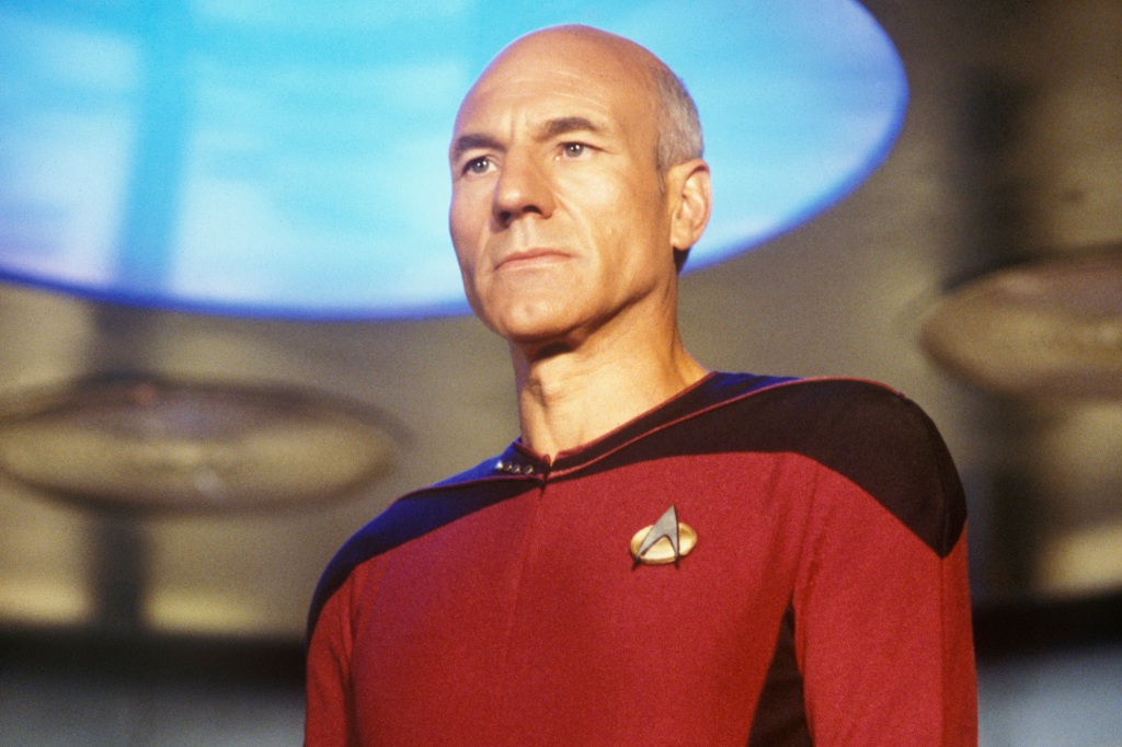 Patrick Stewart, star of TV's "Star Trek: The Next Generation," prepares to "engage" during filming at Paramount Studios in Hollywood, California in 1987
