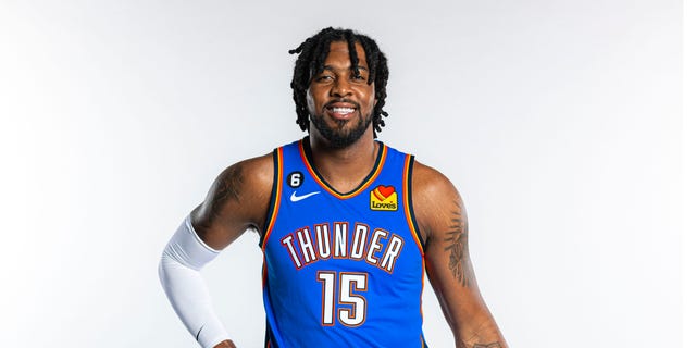 Derrick Favors #15 of the Oklahoma City Thunder poses for a portrait during NBA Media Day on September 26, 2022 at the Paycom Center in Oklahoma City, OK. 