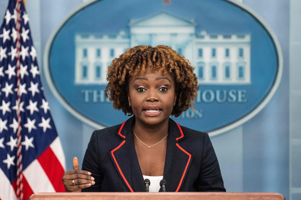 White House Press Secretary Karine Jean-Pierre speaks during the daily press briefing on August 31.