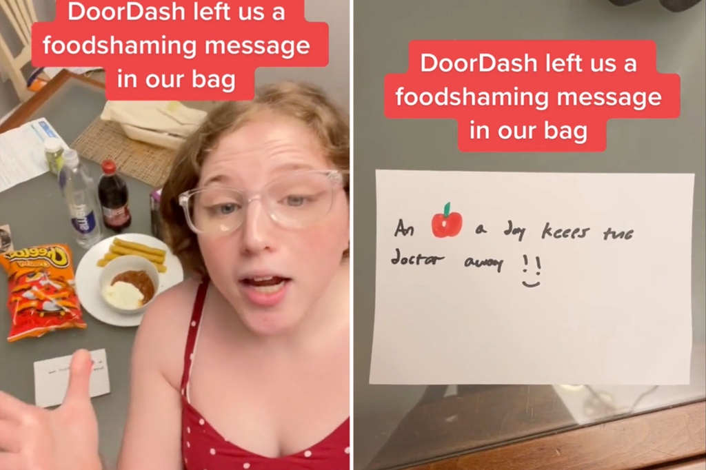 The user says the delivery service 'fat-shamed' their food.