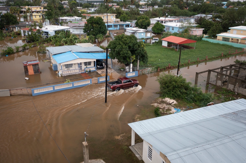 Streets are flooded on Salinas Beach after the passing of Hurricane Fiona in Salinas, Puerto Rico.