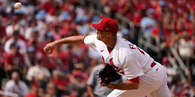 St. Louis Cardinals starting pitcher Jack Flaherty throws during the first inning of a baseball game against the Washington Nationals Monday, Sept. 5, 2022, in St. Louis.