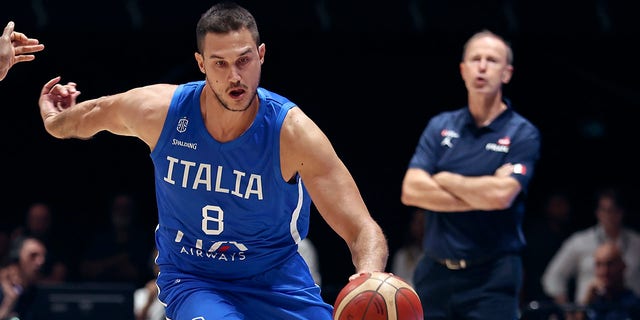 Danilo Gallinari of Italy in action during a game against France at Unipol Arena Aug. 12, 2022, in Bologna, Italy.