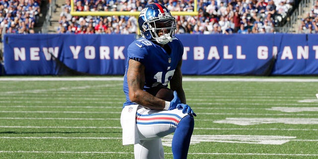 Kenny Golladay of the New York Giants in action against the Atlanta Falcons at MetLife Stadium Sept. 26, 2021, in East Rutherford, N.J.