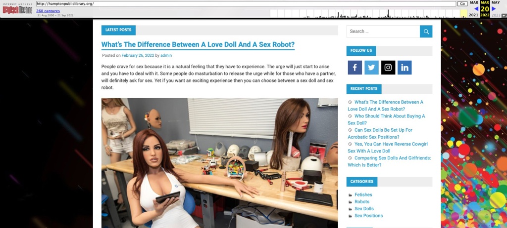 Most of the site is taken over by articles in titled "How A Sex Doll Might Actually Help A Marriage” and “Can Sex Dolls Be Set Up For Acrobatic Sex Positions?” 