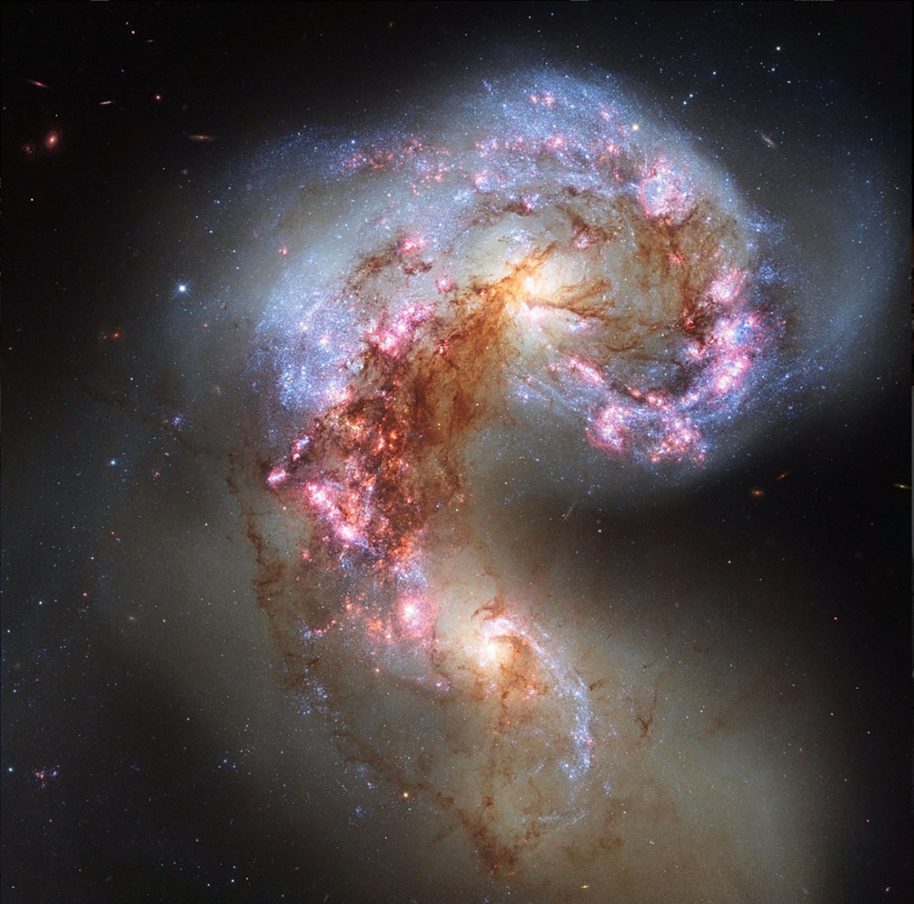 Hubble Space Telescope image featuring galaxies appearing to make contact.