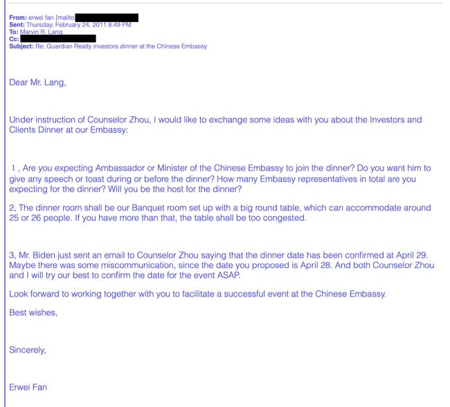 The email exchange between Hunter Biden, Marvin Lang, and associates.