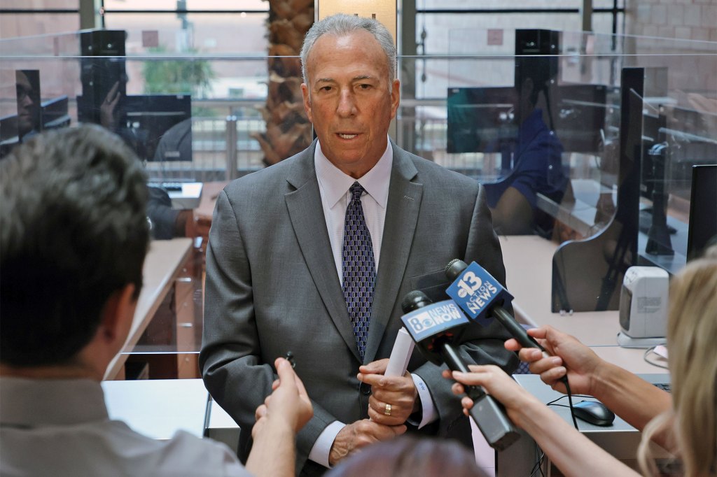 Clark County District Attorney Steve Wolfson speaks to members of the media after Clark County Public Administrator Robert Telles appeared in court for an arraignment on an open murder charge in Las Vegas Justice Court at the Regional Justice Center on September 20, 2022 in Las Vegas, Nevada.