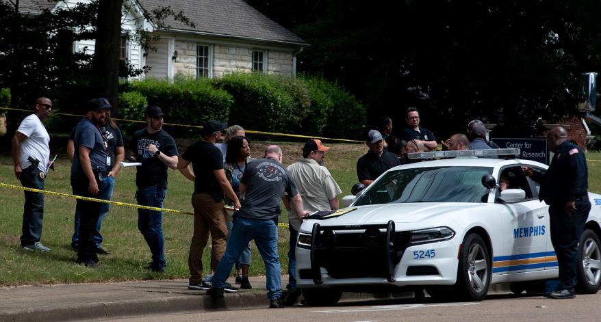 An image of law officials at the scene where Eliza Fletcher was believed to have been kidnapped.
