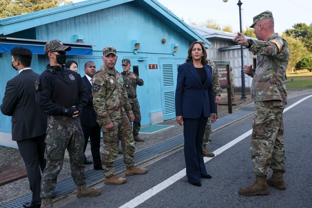 Vice President Kamala Harris is given a tour near the demarcation line at the DMZ.