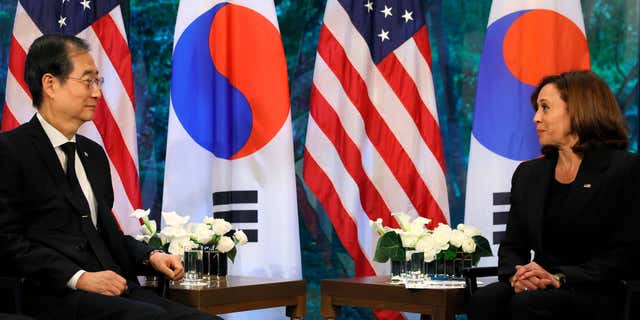 Vice President Kamala Harris meets with South Korean Prime Minister Han Duck-soo.