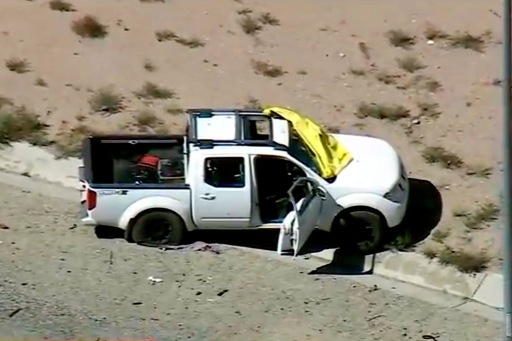 The pickup truck driven by Anthony Graziano following the shoot-out.