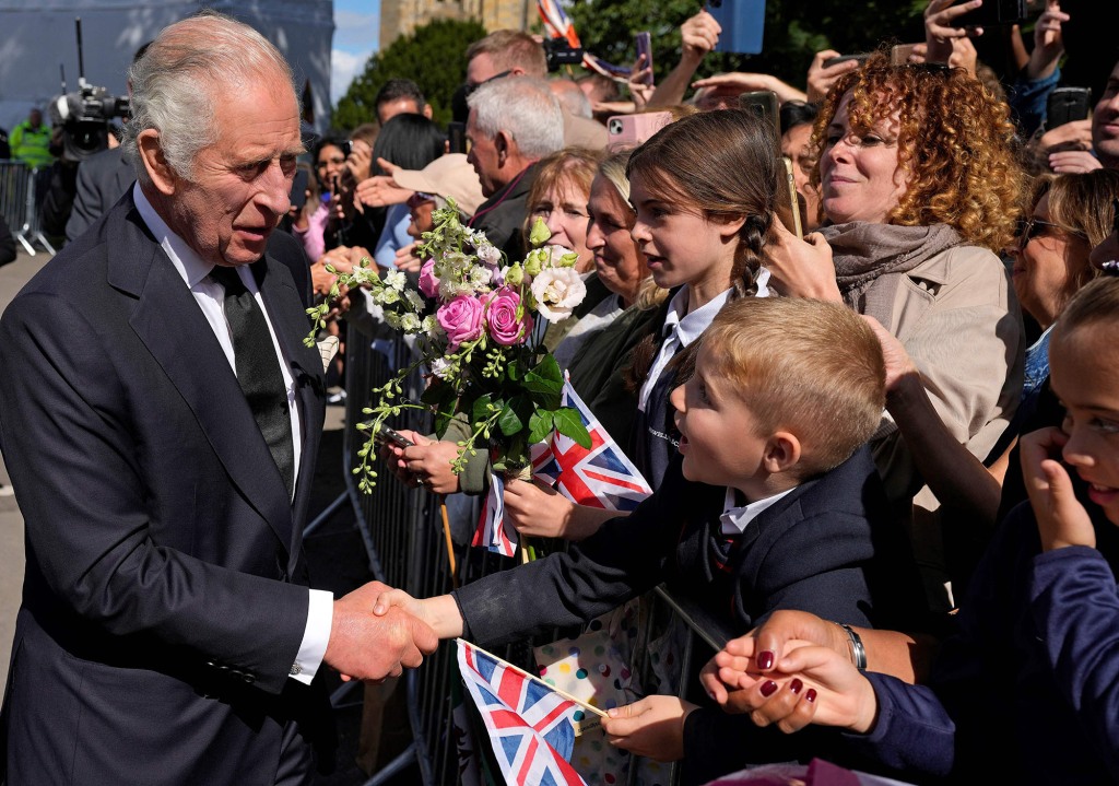 The snaps were taken in Cardiff, Wales on Friday as the new king greeted fans outside St Llandaff Cathedral.