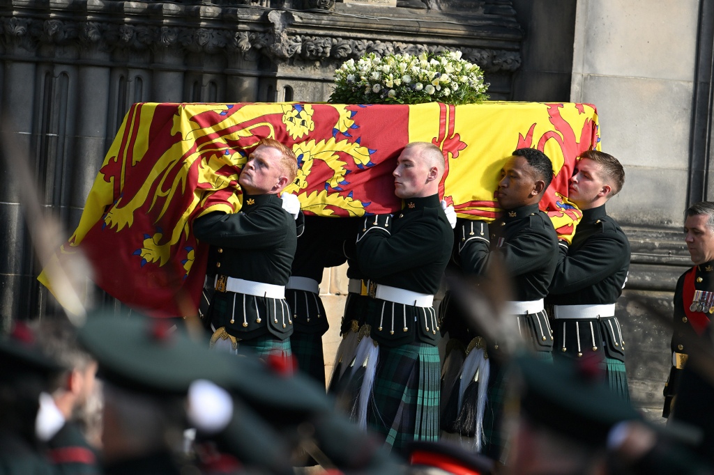 Queen Elizabeth II's casket leaving St. Giles' Cathedral in Edinburgh on Tuesday.