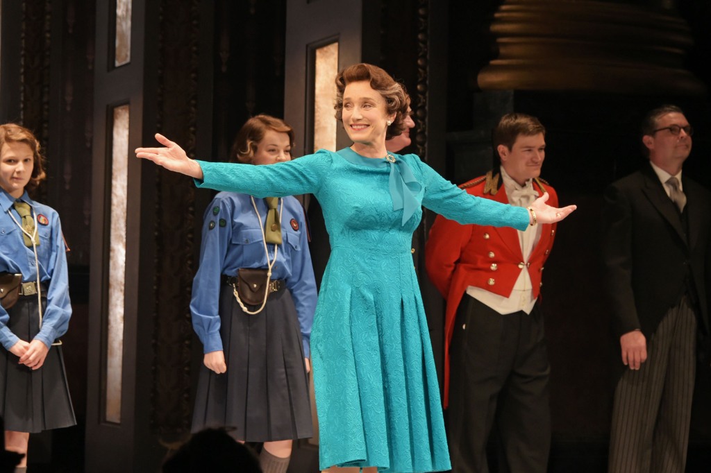 Dame Kristin Scott Thomas bows at the curtain call after a press performance of "The Audience" in 2015 in London. 