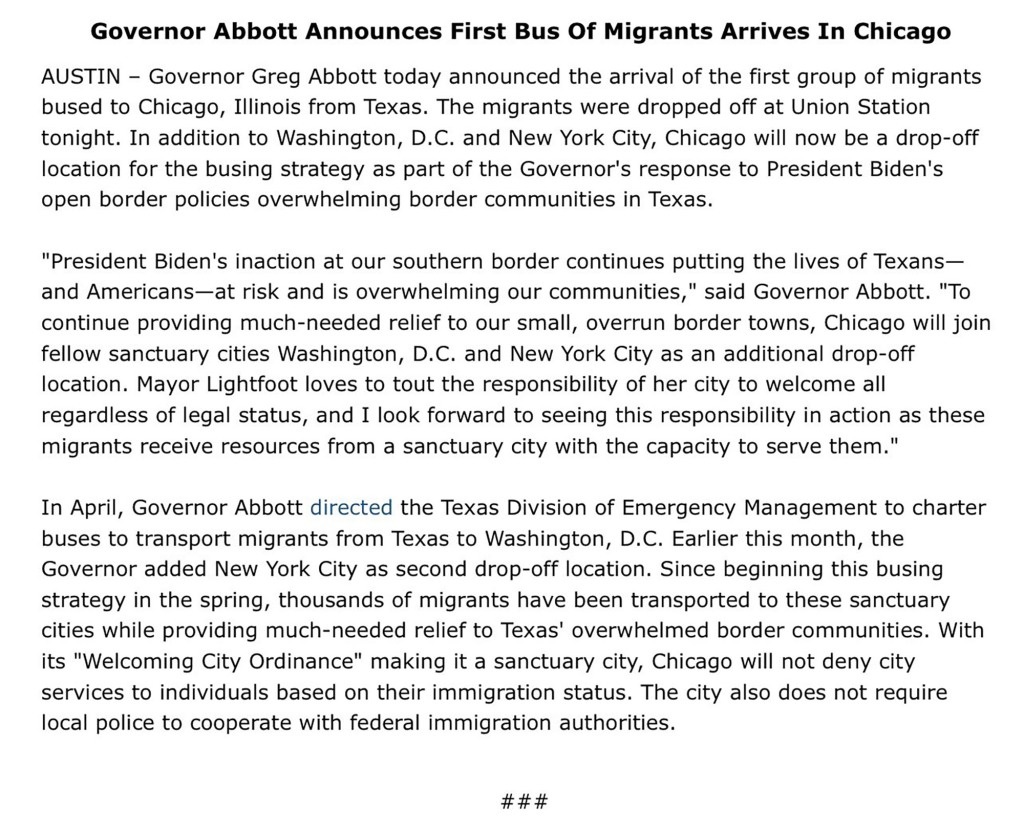 Texas Gov. Greg Abbott's statement.