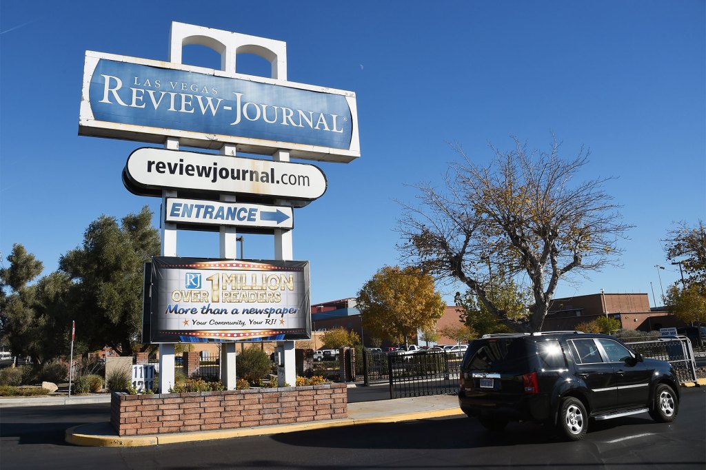 An exterior view shows the entrance to the Las Vegas Review-Journal newspaper on Dec. 17, 2015.