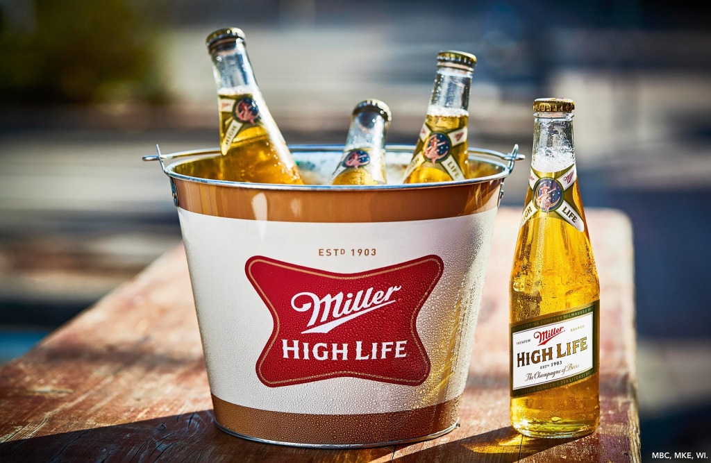 Bucket of Miller High Life beers.