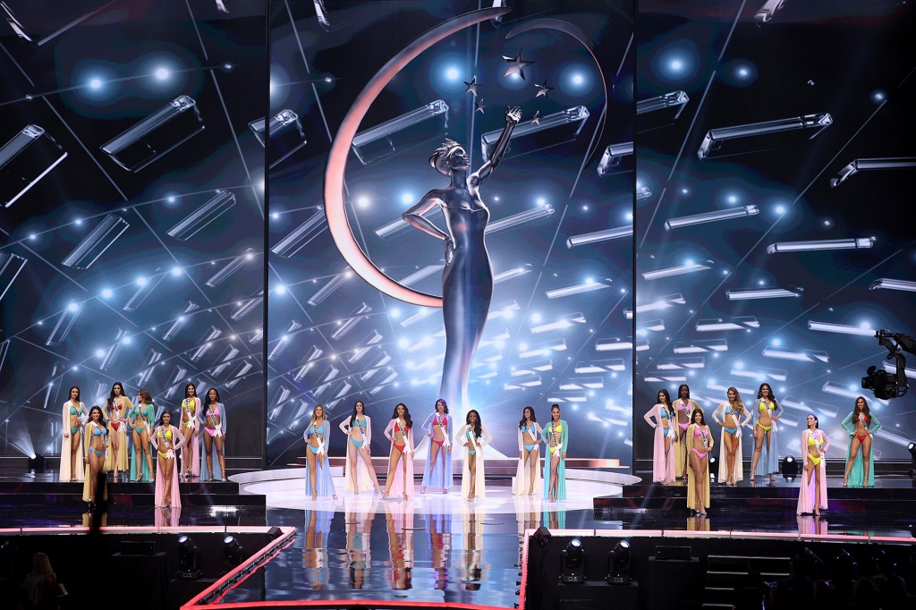 Contestants appear onstage at the 69th Miss Universe competition at Seminole Hard Rock Hotel & Casino on May 16, 2021 in Hollywood, Florida. 