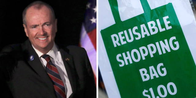 Phil Murphy, Governor-elect of New Jersey, speaks at his election night victory rally in Asbury Park, New Jersey, Nov. 7, 2017.  A sign for purchasing reusable shopping bags for $1.00 US dollar is shown at a farmers market in Oceanside, California, Oct. 30, 2014. 