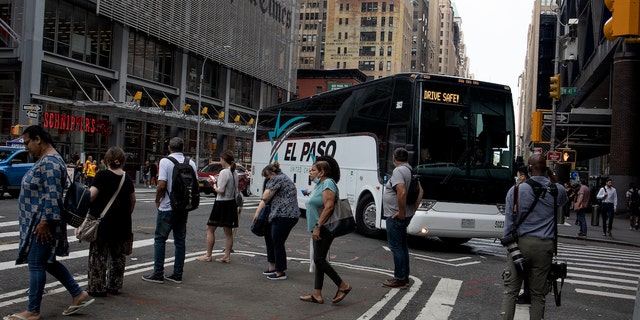 A bus from Texas carrying migrants arrived in New York City earlier this month.