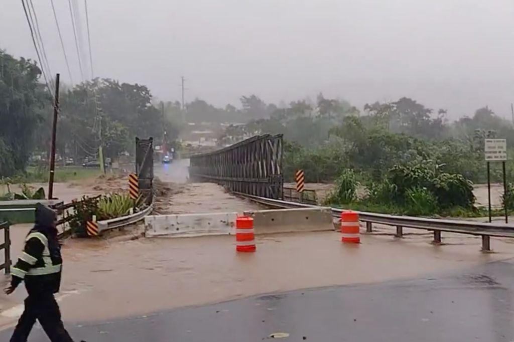 Footage of the bridge is shown before Hurricane Fiona tears it off in Puerto Rico.