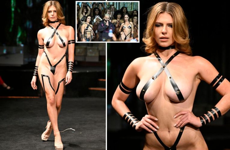 Duct tape bikini model suffers wardrobe malfunction during NYFW