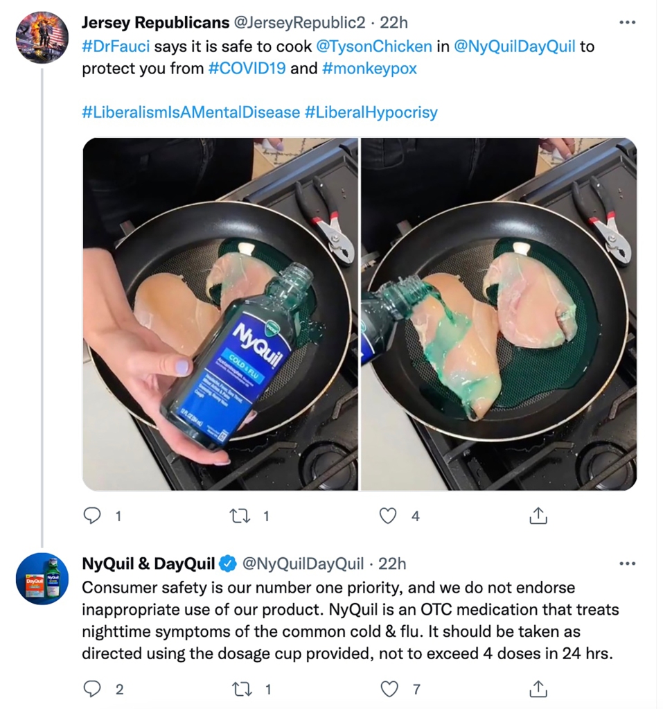 Concerning Tweets over a Nyquil chicken challenge have forced the brand to take action.