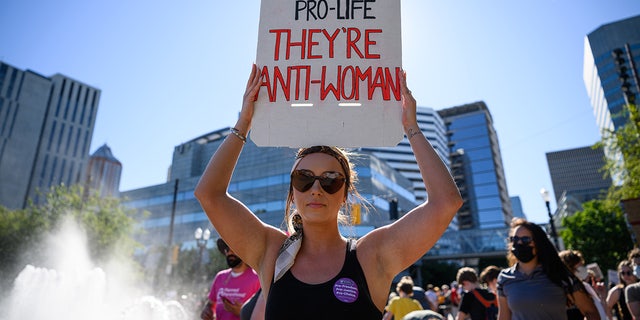 People gather to protest the Supreme Court's decision to overturn Roe v. Wade on June 24, 2022, in Portland, Oregon. Voters in Oregon and Washington told Fox News abortion, affordable housing and the environment are among their top priorities this election season.