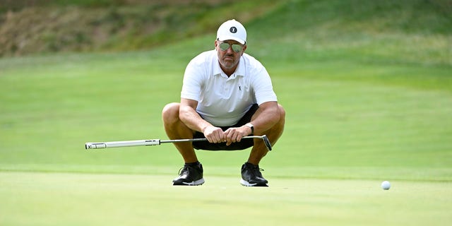 Team captain Phil Mickelson of Hy Flyers GC lines up a putt on the second green during the LIV Golf Invitational — Boston at The Oaks golf course at The International Sept. 3, 2022, in Bolton, Mass.