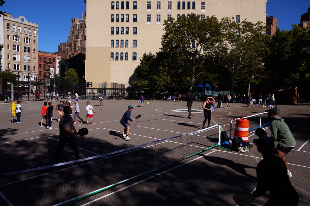 Afternoons are a popular time at the busy park with players and kids battle for space.