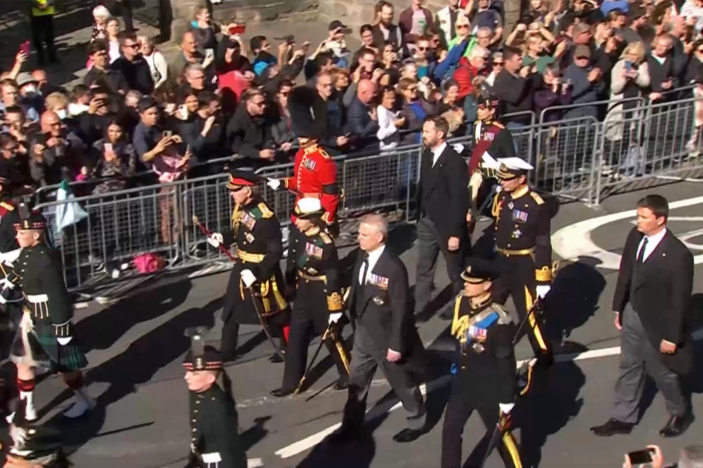 The newly-appointed King Charles III is seen alongside his siblings, Princess Anne, Prince Andrew and Prince Edward on Monday. 