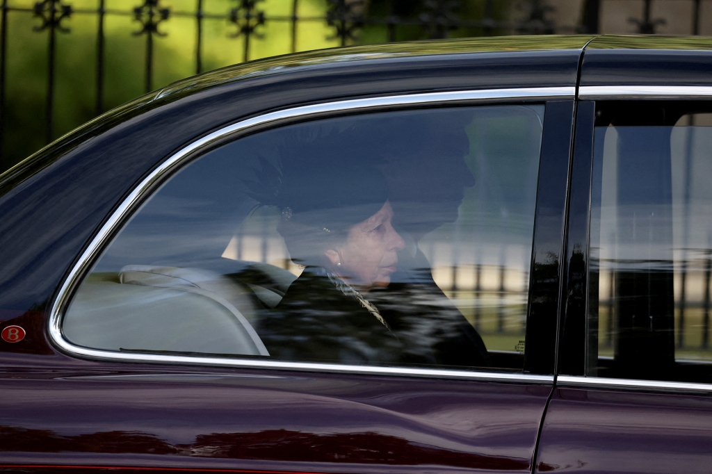 Princess Anne accompanies the hearse carrying the coffin of Queen Elizabeth.