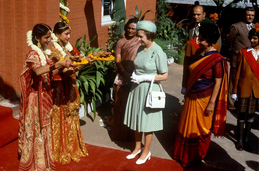 During one of several trips to India, in 1983, Queen Elizabeth, was greeted with a typically extravagant welcome reception.