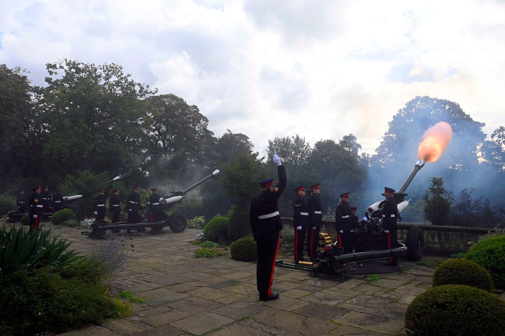 The death gun salute is seen being carried out at Hillsborough Castle on Friday afternoon. 