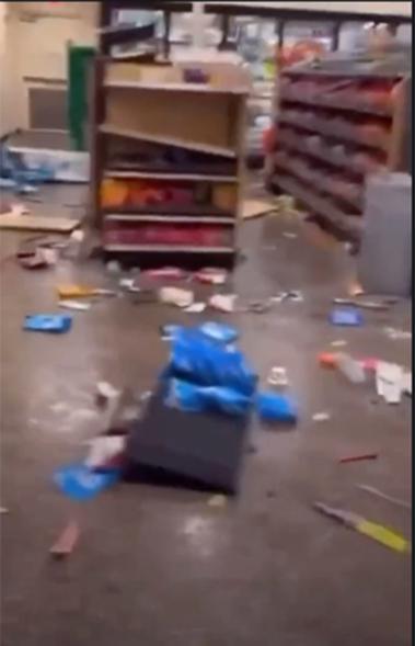 The store floor was left covered with litter and opened products.