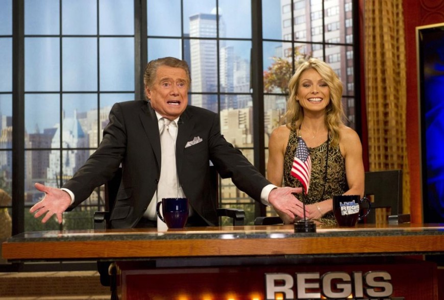 Ripa and Philbin are pictured together in 2011 during his final day on the show. He later claimed Ripa was "very offended" by his departure from the program. 